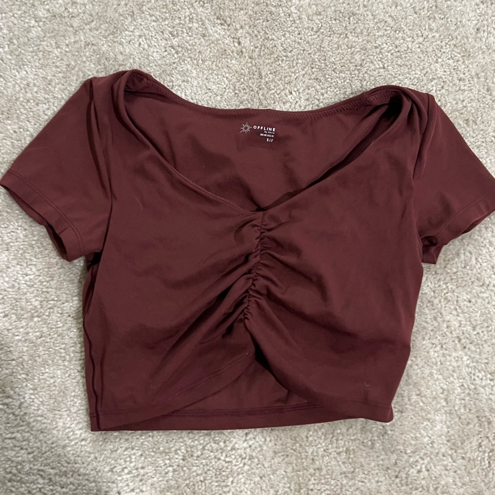 Aerie offline ruched crop top with built in bra size small